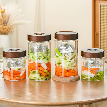 Genasi household glass sealed jar food-grade pickle jar overnight pickled pickle storage jar moisture-proof storage automatic exhaust stainless steel cover 1200ml pickle jar