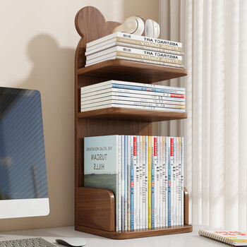 Yisijia desktop bookshelf desk book layered shelf bookend office file storage rack classification storage rack student walnut color - two layers texture upgrade