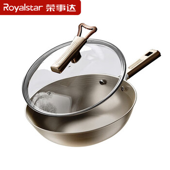 Royalstar wok non-stick pan with titanium double-sided titanium shield stainless steel household pan suitable for gas induction cooker pot + lid 0 fluorine 0 coating pfas-free 32cm