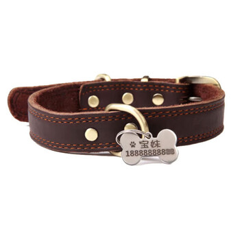 Kampet cowhide dog collar dog leash dog collar dog collar dog collar dog neck cover custom engraved pet identity tag dark brown dog collar + stainless steel bone dog tag medium size 2.5 (neck circumference 40-50cm