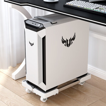 Liofeng desktop computer host bracket with wheels mobile storage rack universal large sun god chassis base elevated rack white stainless steel universal wheel retractable host bracket