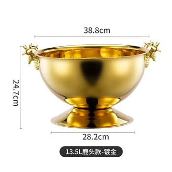 Yusenyida stainless steel champagne basin ice bucket bar ice cube ice wine beer red wine ice bucket punch large (gold) deer head champagne basin