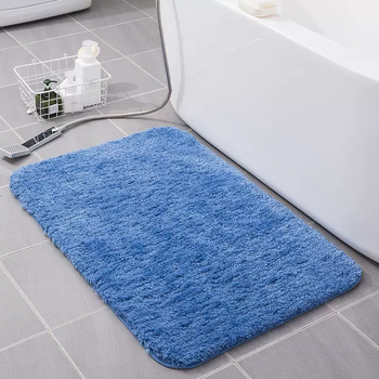 Yusenyi bathroom floor mat absorbent bathroom foot mat carpet bathroom toilet door mat entry home custom dark blue (3cm long hair, strong water absorption) 45x70cm (bathroom kitchen door)