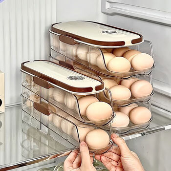 Carole rolling egg carton household refrigerator crisper egg finishing special side door food grade multi-layer storage box artifact single row + double layer refrigerator side door storage