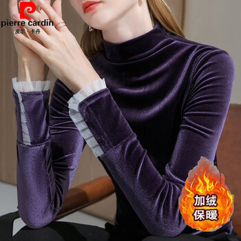 Pierre cardin bottoming shirt for women 2025 autumn and winter new women's half turtleneck gold velvet inner with high-end french long-sleeved t-shirt trendy purple buttonless velvet thickened 2xl recommended 130-145