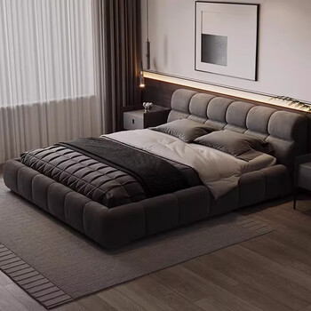 Jinmu shangshang italian minimalist fabric bed, technology velvet puff bed, light luxury, modern 2mx2m2 double master bedroom king bed storage bed, puff bed + tencel latex independent spring cushion, 2.0 wire diameter independent spring, 2000x2200mm frame structure