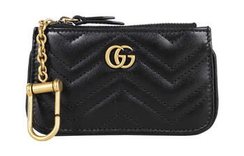 Gucci (gucci) double glogo logo leather key bag regular unisex couple style black basic outfit (bag + dust bag)