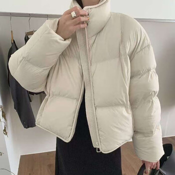 Covered bread jacket 2025 new white duck down women's versatile stand-up collar fashionable warm short loose jacket white s 90-120 catties