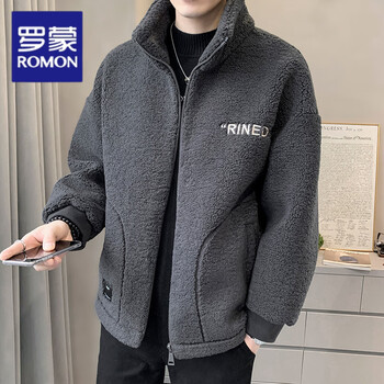 Romon polar fleece jacket men's autumn and winter new thick warm lamb velvet second cotton men's trendy granular fleece jacket 1798 gray l 150-170 jin
