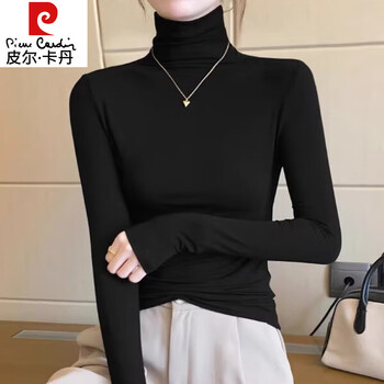 Pierre cardin black modal turtleneck bottoming shirt for women spring autumn winter 2025 new long sleeve slim fit thin top white double-sided velvet half turtle collar m 90-102 jin