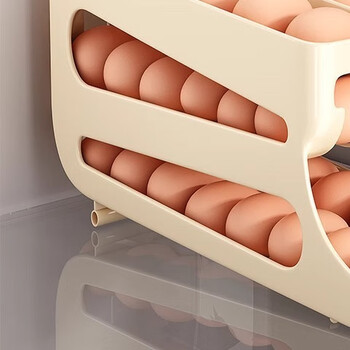 Ye yu egg storage box refrigerator side door fresh-keeping special organizing box automatic slide type kitchen egg rolling artifact white irregular sorting small storage 1 pack automatic rolling down + can hold approximately 60 eggs