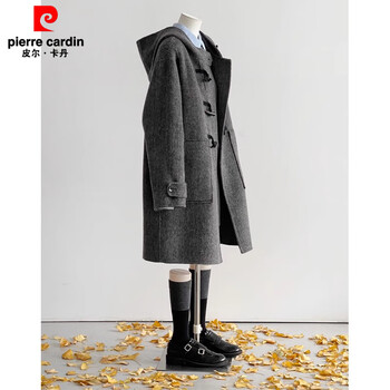 Pierre cardin gray cashmere horn button coat for women 2025 new autumn and winter mid-length small woolen coat gray quilted thickened l 130-150 catties