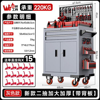Wangbang multifunctional drawer type tool cart auto repair tool box workshop storage parts cabinet repair mobile trolley large two ash extraction + back plate