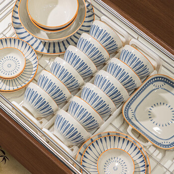 Mornenjoy underglaze color bowls and dishes set for home 2026 new style high-value retro style bowls and dishes tableware housewarming recommended by the store manager high-end wabi-sabi style blue rhyme 10 people 54 heads