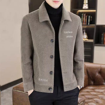 Felalwen autumn and winter short men's coat slim casual thickened lapel gold mink velvet jacket high-end woolen jacket men's trendy khaki xl recommended 110-120