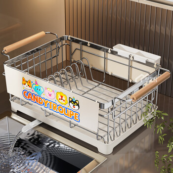 Yuzhishu stainless steel drain rack dish rack kitchen storage rack drain dish rack bowl and chopstick storage box bowl and chopstick tube storage rack dopamine wooden handle 304 stainless steel large complete set