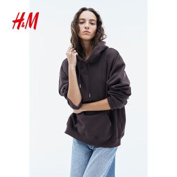 H&m women's sweatshirt winter long-sleeved retro casual fashion trend loose pullover american hoodie 0456163 dark gray l 170/104