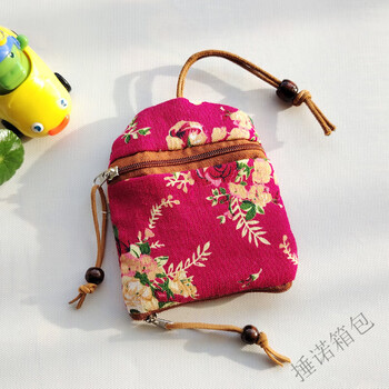 Fancychic small fresh large-capacity fabric key bag pull-out electric vehicle car universal zipper coin purse thick cotton flower red