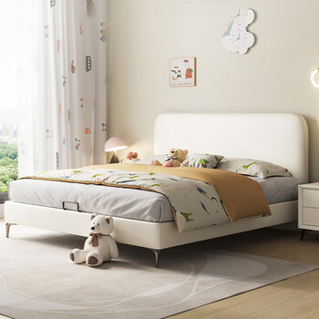 Fanjudi children's bed girl thin bed head simple boy 1.35m single bed soft package storage cream style princess bed bed + 1 cabinet + 4d spine protection latex mattress 1.5x2.0 frame can be customized 1.9m long