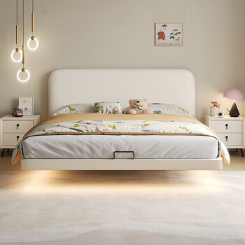 Fanjudi children's bed boy suspended bed 1.35 meters modern simple single small bed thin bedside cream style girl princess bed bed + 1 cabinet + white knight ice velvet dual-purpose mattress 1.5x1.9 suspended