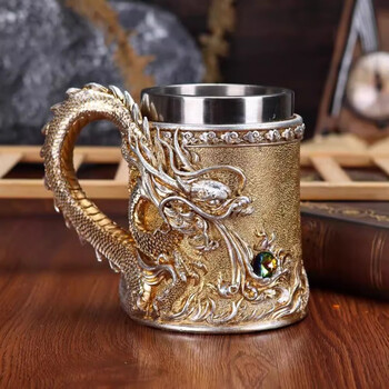 Palace cultural and creative dragon pattern totem chinese dragon beer cup retro coffee cup mug personalized boyfriend gift chinese dragon cup gold