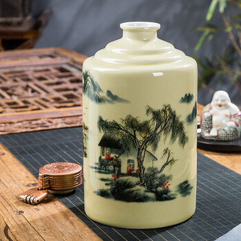 Sailotou straight-cylinder landscape ceramics 1510 catties empty jar pastel ten-jin decorative pot 1 catties landscape straight bottle