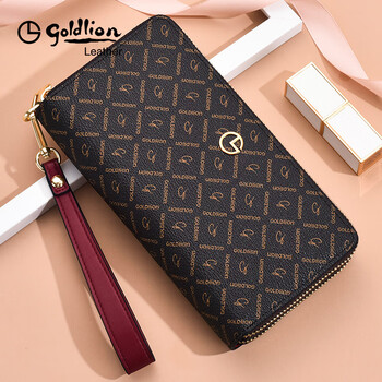 Goldlion wallet women's long large capacity light luxury handbag high-end gift for girlfriend bag clutch coffee color