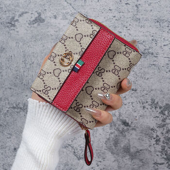 2024 new short printed multi-card slot student female wallet women's large capacity organ card holder wallet all-in-one bag red