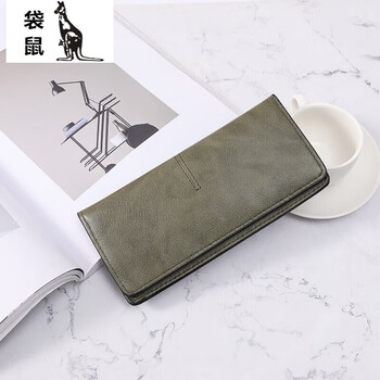 Kangaroo (kangaroo) korean style wallet for women long solid color simple thin wallet multiple card slots anti-degaussing retro coin clutch for women green
