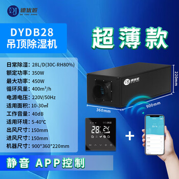 Deyoujiang ultra-thin silent ceiling dehumidifier for home basement villa b&b hotel hidden installation mobile phone app controlled intelligent dehumidification 28l/day 2-20