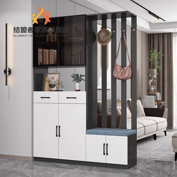 Allied home entrance cabinet and shoe cabinet integrated modern minimalist living room screen entrance partition cabinet light luxury multi-functional wine cabinet storage solid wood ecological board cream white length 120cm left stool