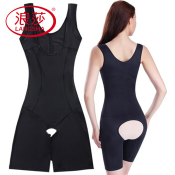 Langsha slimming fat burning abdominal control corset body shaping seamless one-piece postpartum body shaping enhanced one-piece underwear crotchless black m recommended 95-110 catties