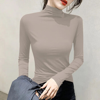 Yalu modal half turtleneck bottoming shirt for women 2025 autumn and winter new skin-friendly long-sleeved t-shirt slim fit inner style top 254 khaki xl 120-140 catties