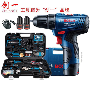 Bosch (bosch) hand electric drill household electric screwdriver gsr120-li rechargeable drill 12v multi-function lithium electric drill electric tool chuangyi tool box 108 pieces 2.0ah dual electric version