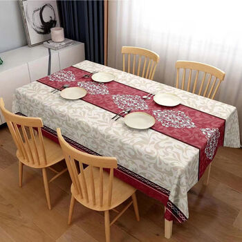Ye yu tablecloth waterproof and oil-proof no-wash rectangular table coffee table tablecloth nordic simple tablecloth anti-scalding pvc tablecloth table rich red flower tablecloth 137*220 (suitable for 1.8 meters long dining table)