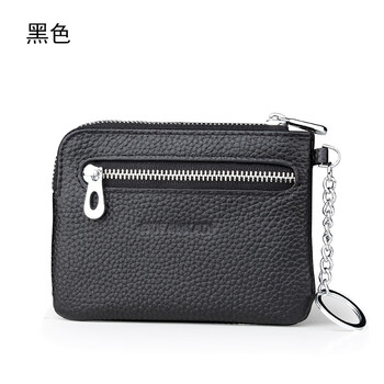 Ovankati 2025 new leather coin purse men's mini small coin bag card bag key bag wallet female purse coin bag black