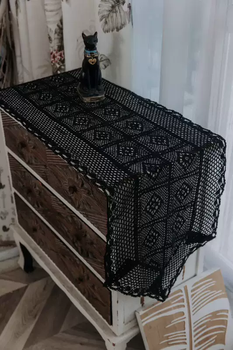 Yusenyi american literary retro hollow table flag tv cabinet sideboard dining table coffee table desk strip cover elegant black square lace style 50x220cm