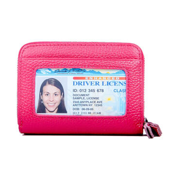 Kalmore women's leather zippered rfid blocking wallet with coin pocket rose red 4.25 x 3 x 1.50 inches