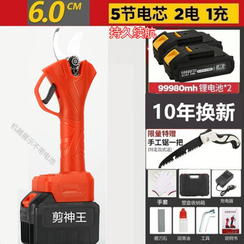 Dongcheng german high-end electric scissors pruning scissors for fruit trees rechargeable lcd wireless lithium battery garden thick branches imported from japan 6 cm_two batteries +