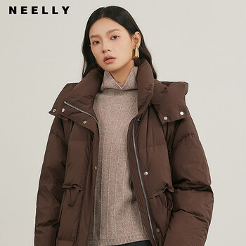 Neelly shopping mall's new winter casual commuter long hooded down jacket for women, warm and slim jacket, chocolate color s