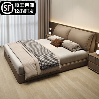 Wanquanxi elephant ear leather bed modern simple storage with drawers italian minimalist double bed bed + 20cm knitted spine coconut palm mattress 1.8*2 meters frame bed 15cm steel wood bed board