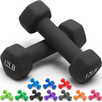 Portzon dumbbell set of 2, 115 lbs. anti-slip hex neoprene black