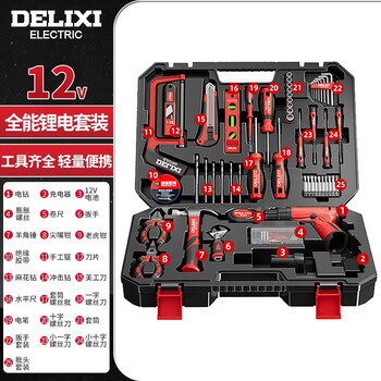 Delixi electric screwdriver lithium electric drill household electric screwdriver power tool set multi-functional tool box combination 12v lithium electric drill-all-purpose 25-piece tool box