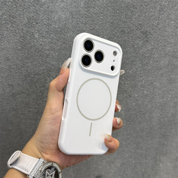 Heken liquid silicone suitable for iphone17pro mobile phone case new magnetic suction apple 17promax soft shell simple apple 16pro all-inclusive 15pm anti-fall 14/13 protective cover all-inclusive pure white liquid silicone-fine circle magnetic suction iphone17promax