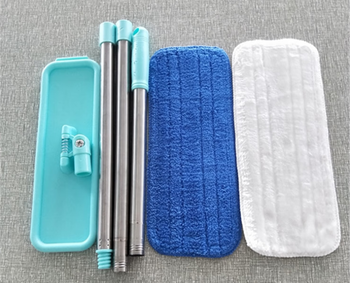 Three-section pole flat electrostatic mop for dust removal, rotating mop, small dust push mop, water-absorbent, removable and easy to carry. three-section pole electrostatic mop + 1 blue and 1 white cloth