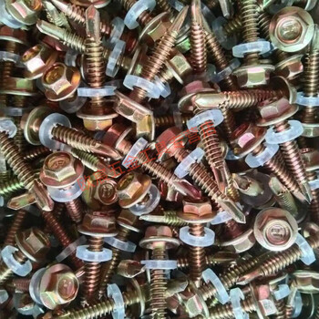 Fengxi external hexagonal drill tail wire dovetail self-drilling screw self-tapping self-rotating color zinc tile nail rosette screw tail nail length 20 mm (200 pieces) free sleeve