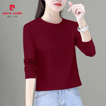 Pierre cardin anchorage red long sleeve t-shirt autumn and winter women's right shoulder slim small top versatile western style white bottoming shirt long sleeve short t-shirt - anchorage solid color s 80-100 jin