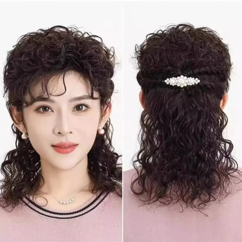 Tangni's head replacement hair piece for women to cover gray hair curly hair wig piece artificial hair seamless fluffy light wool small curly hair replacement hair cover replacement hair preferred for the elderly 35cm more suitable for medium and long hair hair color darker natural black