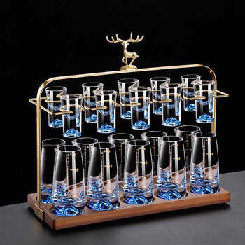 Flower language four seasons creative light luxury white wine cup wine dispenser household high-end glass with scale drinking glass one cup wine set 10 pots 10 cups deer rack blue mountain wine dispenser + blue mountain cup
