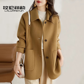 Larenfeiyun high-end brand double-sided cashmere coat for women 2025 autumn and winter new korean style loose 100% woolen coat camel m 126-165 catties